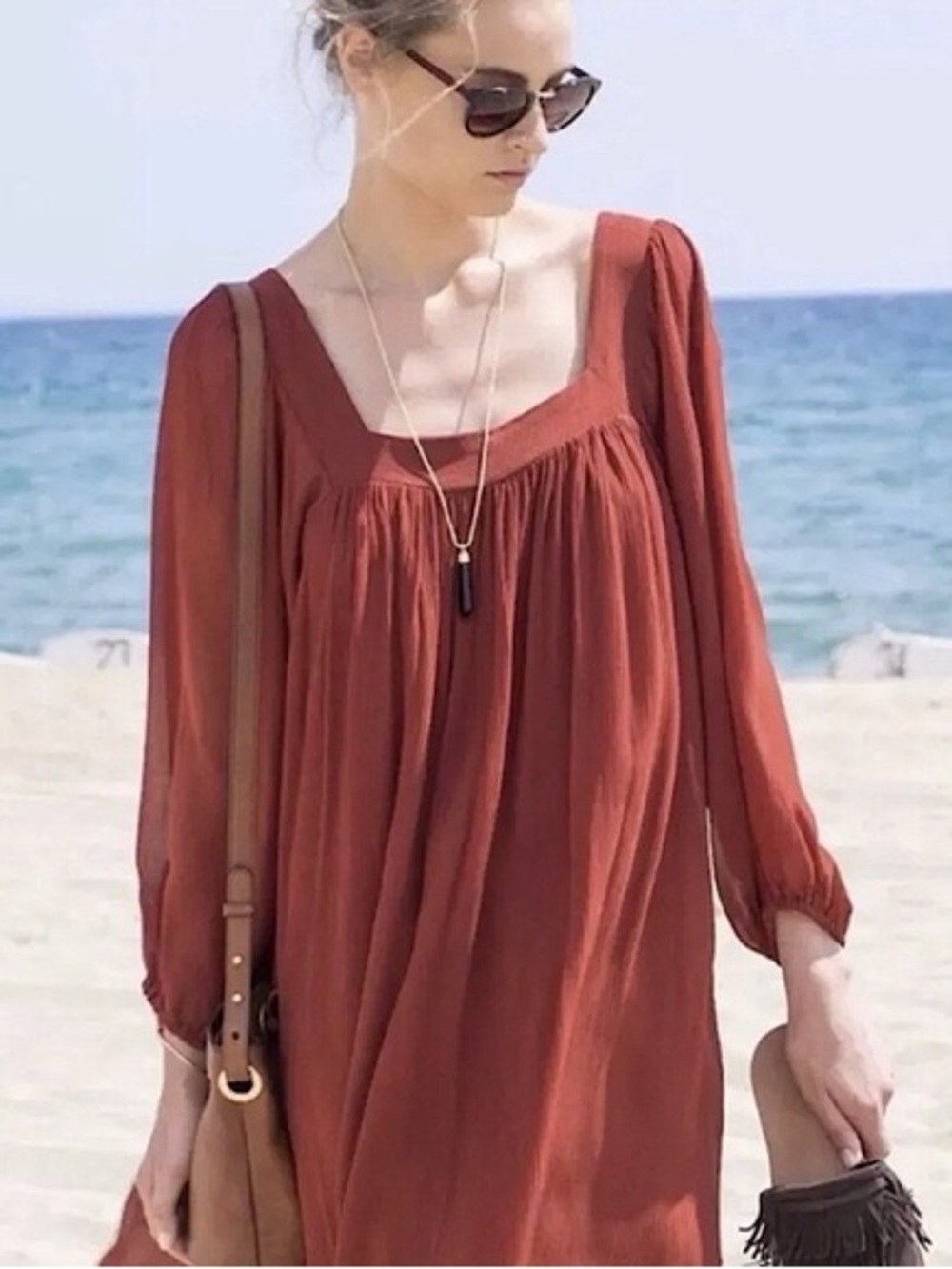 Massimo Dutti Rust Red Midi Dress